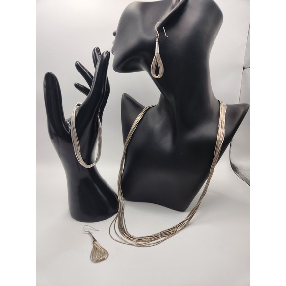 Jewelry - Sterling Silver Liquid Silver Multi Strand Necklace Bracelet Earring Set 925